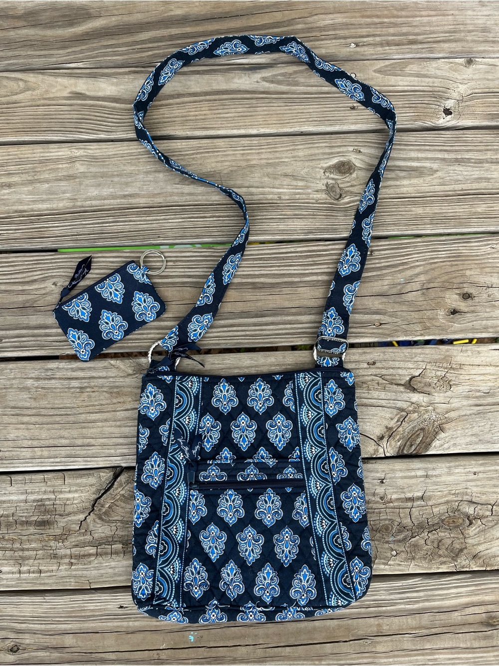 Vera Bradley “Calypso Blue” Quilted Blue Floral Crossbody Bag with Coin Pouch